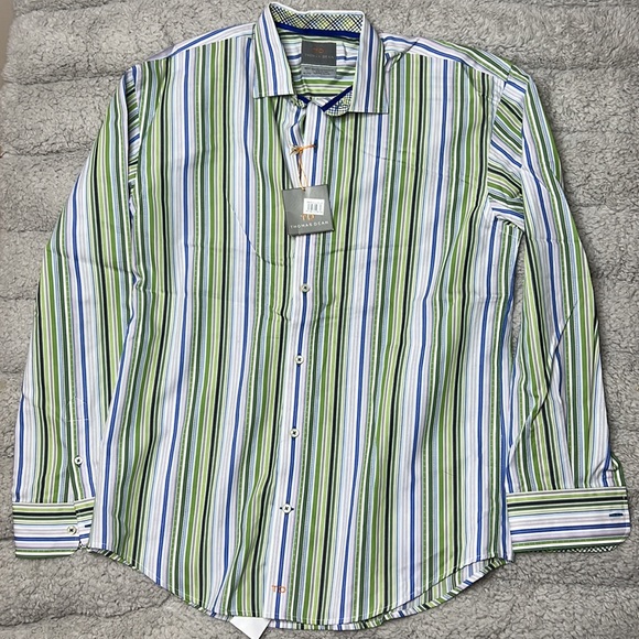 🎯NWT Thomas Dean Boys Poplin Stripe Long Sleeve Button Down Shirt Size XL 18-20 - Picture 2 of 6